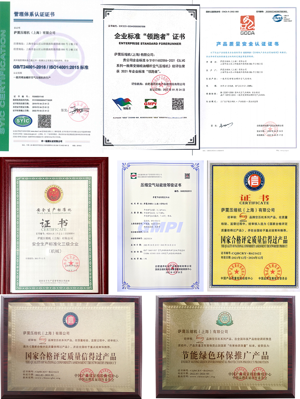 薩震節(jié)能空壓機廠家證書